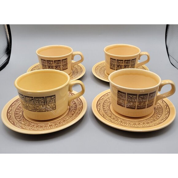 Pharohs Gold Taylor Smith Taylor TST Coffee Cups Saucers Ironstone Set of 4 - Picture 2 of 10